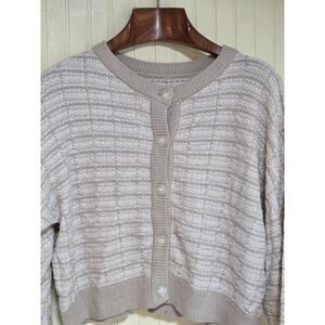 AZUL BY MOUSSY Cardigan Sweater Womens Medium‎ Beige Striped Button Crew Neck